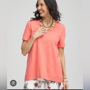 Chico's Cotton Slub Bella Pink V-Neck Tunic 3/4 Sleeve Tee Sz 1 US M